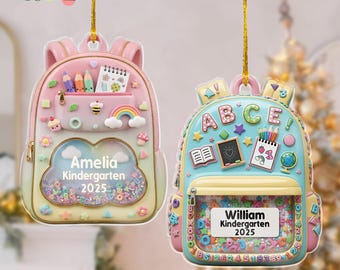 Personalized Kids School Backpack Ornament: Teacher & Student Decor, Kids Christmas Gift