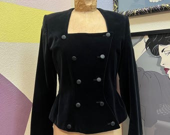 Blazer noir Apart Velvet à col carré, en excellent état, vintage années 1980, fabriqué en Corée, taille 6
