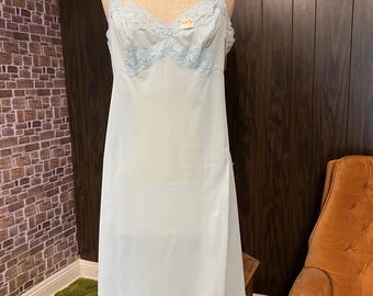 Sottoveste vintage anni '70 Vanity Fair con bordo in pizzo, blu, taglia 34 (piccola).