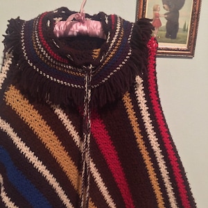 Vintage knit striped poncho with cowl neck