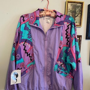 Vintage NWT purple and multicolor nylon windbreaker • by Euro Joy • size medium