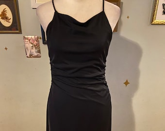 Vintage black strappy y2k dress with ruched sides • by Up Front • size medium