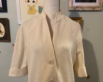 Vintage cream speckled button front blazer with pockets • by Center Stage