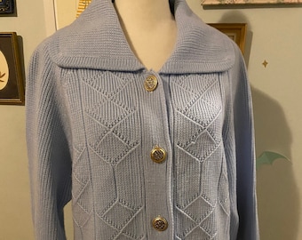 Vintage light blue knit collared sweater coat • by Fashionelle of California • size medium