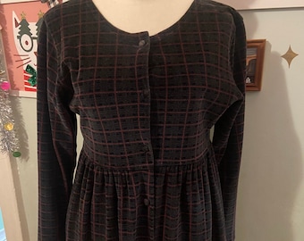 Vintage Jones New York velour long sleeve plaid smock dress