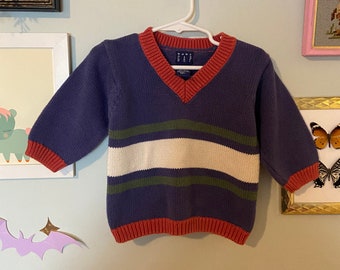 Vintage baby gap cotton knit striped sweater • size large 12-18 months