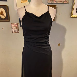 Vintage black strappy y2k dress with ruched sides • by Up Front • size medium