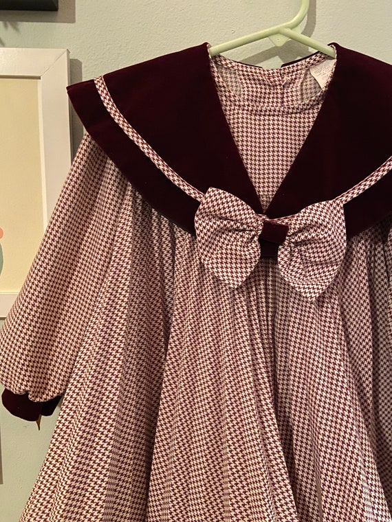 Vintage maroon and cream velvet collared dress wit
