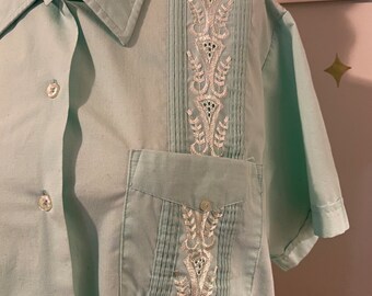 Vintage mint Haband collared shirt with pockets and embroidery • size medium