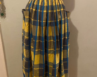 Vintage Santa Cruz cotton yellow and blue plaid skirt with pockets • size 7