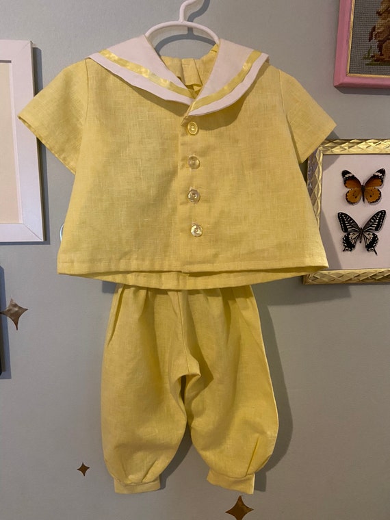 Vintage children’s yellow and white linen two piec