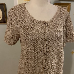 Vintage open knit short sleeve cardigan • by United States Sweaters petite • size medium