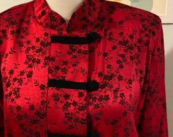 Vintage Dawn Joy red  long sleeve floral kimono tunic top