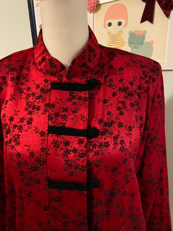 Vintage Dawn Joy red  long sleeve floral kimono tu