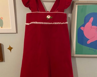 vintage child’s red velvet pinafore dress • by Sears • size 5