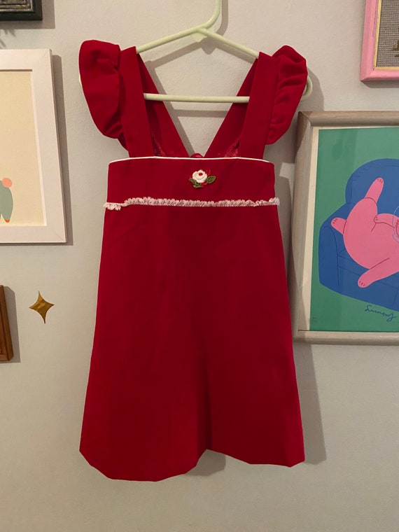 vintage child’s red velvet pinafore dress • by Sea