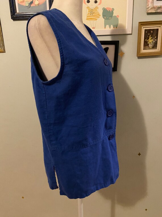 Vintage linen blend blue vest with pockets • by K… - image 4