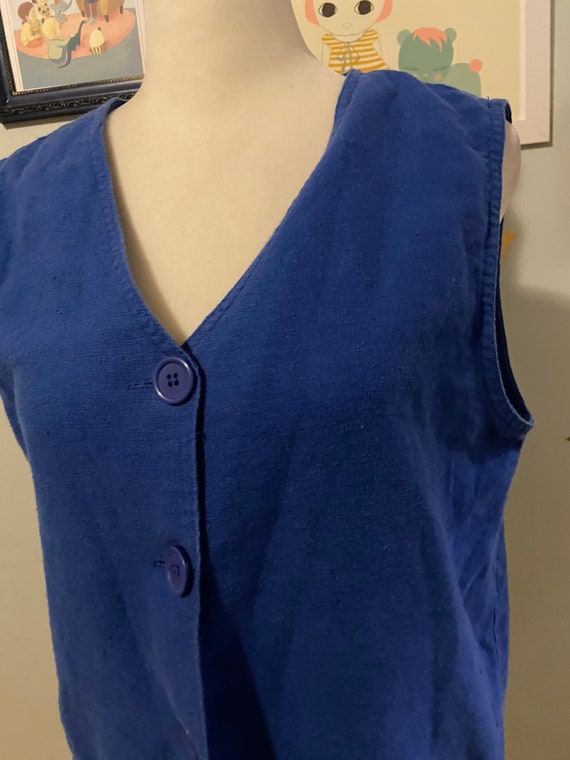 Vintage linen blend blue vest with pockets • by K… - image 2