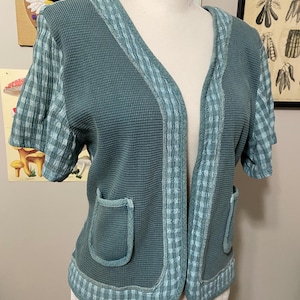 Vintage sage tie back pocket front blouse • by Focus USA • size medium