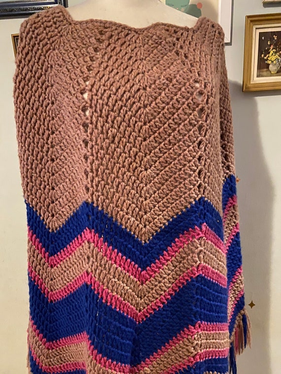 Vintage crochet fringe poncho