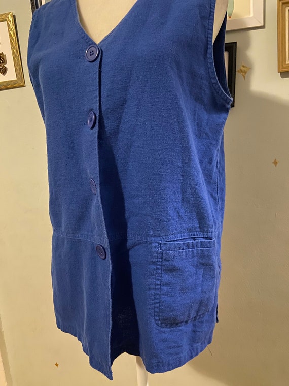 Vintage linen blend blue vest with pockets • by K… - image 3