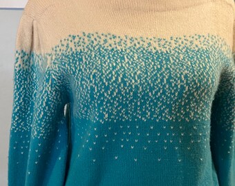 Vintage knit turquoise and cream wool sweater • by Meister • size large