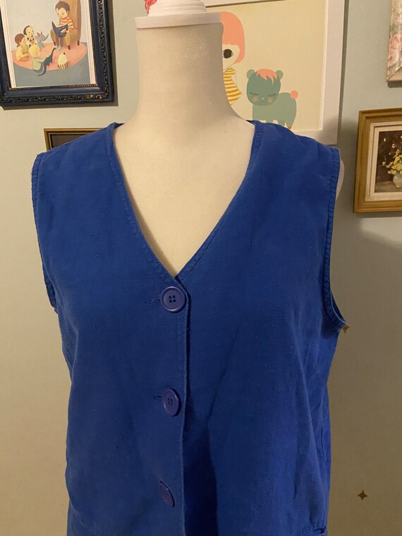 Vintage linen blend blue vest with pockets • by K… - image 7