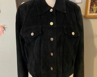 Vintage black suede y2k jacket • by Rave4Real • size large