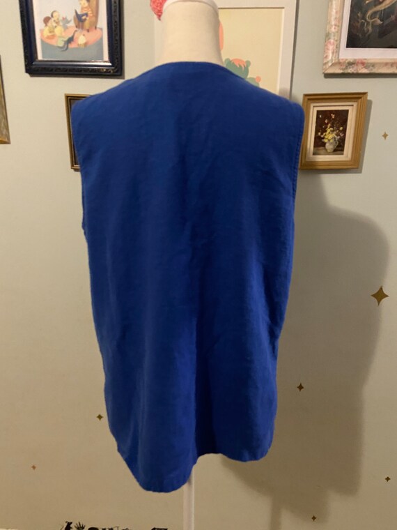 Vintage linen blend blue vest with pockets • by K… - image 5