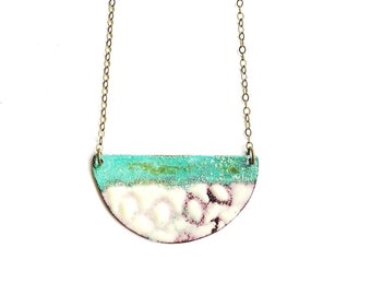 Enamel and Patina Half Moon Necklace