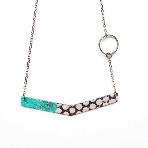 Grey and Patina Enamel Necklace