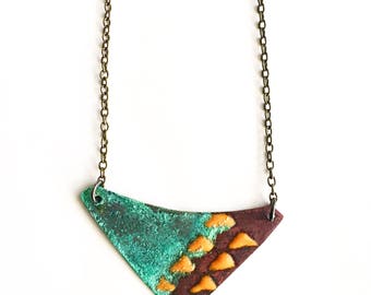 Yellow and Patina Enamel Necklace