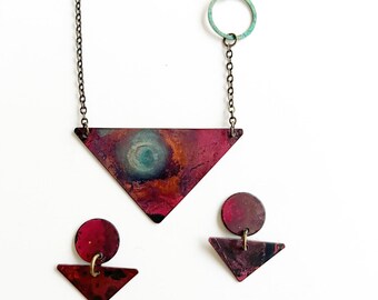 Heat Patina Set- Necklace and Stud Earrings