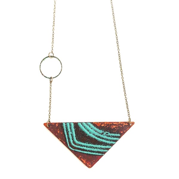 Triangle Enamel and Patina Circle Necklace