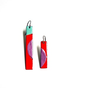 Rectangle Dangle Enamel Earrings