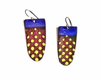 Grape Purple and Chartreuse Enamel Earrings