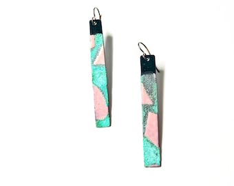 Enamel and Patina Rectangle Earrings