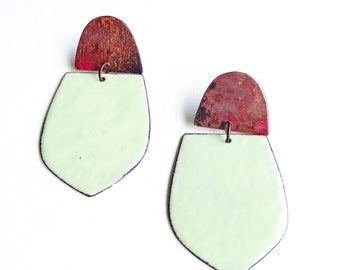 Lichen Green and Heat Patina Earrings