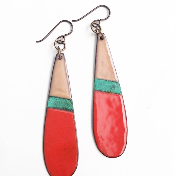 Red Enamel Teardrop Earrings