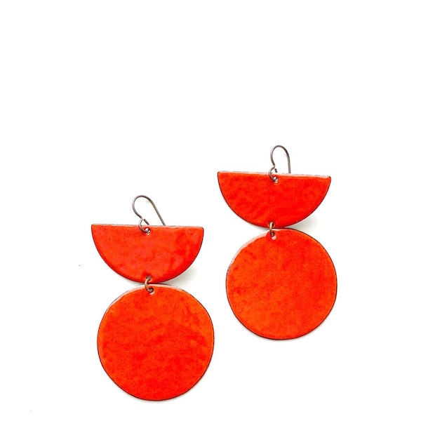 Red Enamel Half Moon Earrings