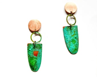 Patina and Copper Statement Earrings