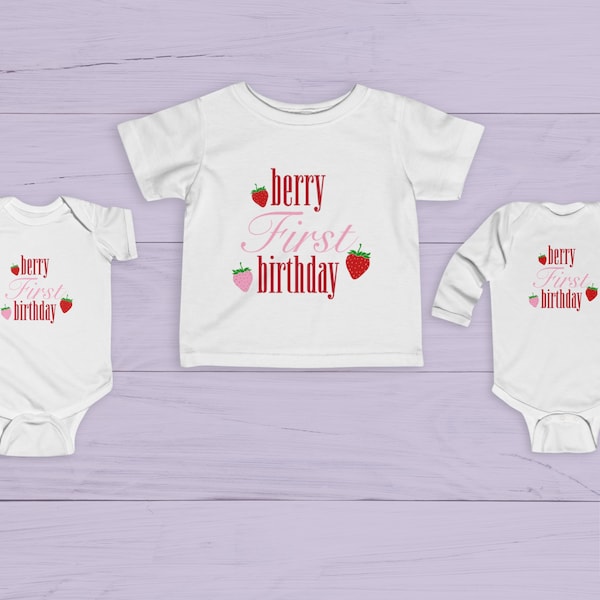 Berry First Birthday T-Shirt, Onesie Bodysuit, Strawberry First Birthday Theme, 1st Birthday Outfit, custom 1st birthday girl outfit shirt