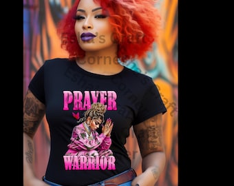Camiseta de guerrero de oración: ropa urbana cristiana de camuflaje rosa para mujer