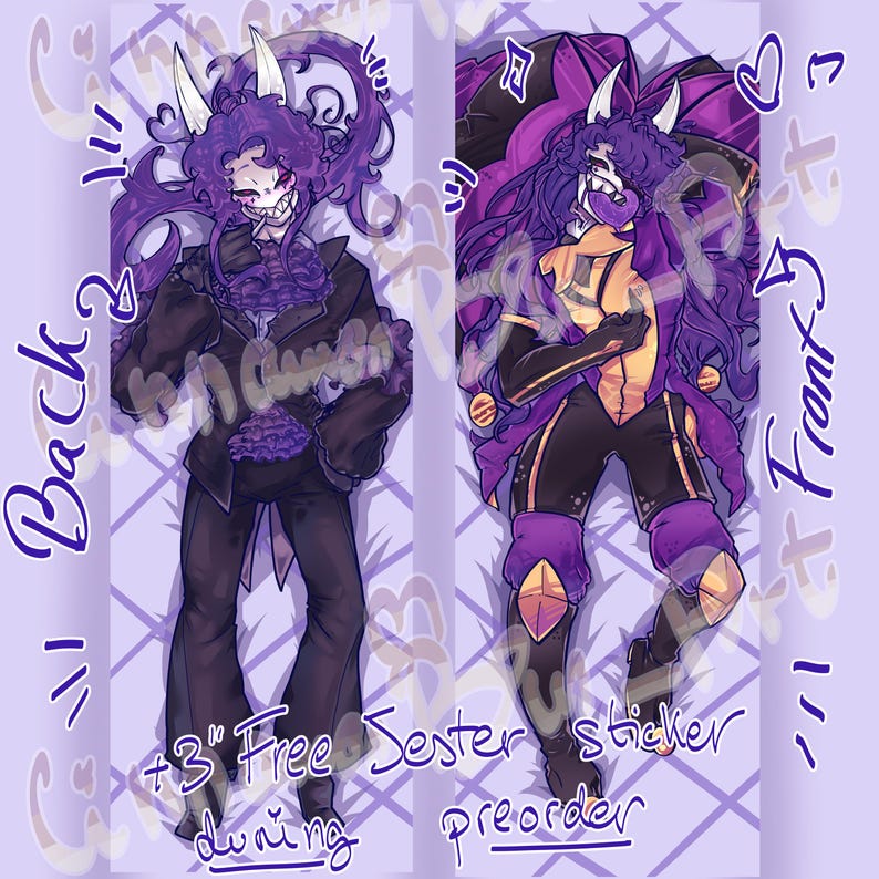 Jester Dakimakura PREORDER (3" FREE sticker only during PREORDER) – The Freak Circus, Double-Sided Body Pillow Cover, Pierrot Fan Art image 2