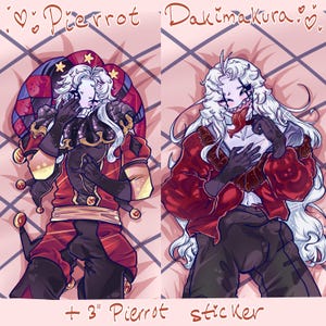Jester Dakimakura PREORDER (3" FREE sticker only during PREORDER) – The Freak Circus, Double-Sided Body Pillow Cover, Pierrot Fan Art image 3