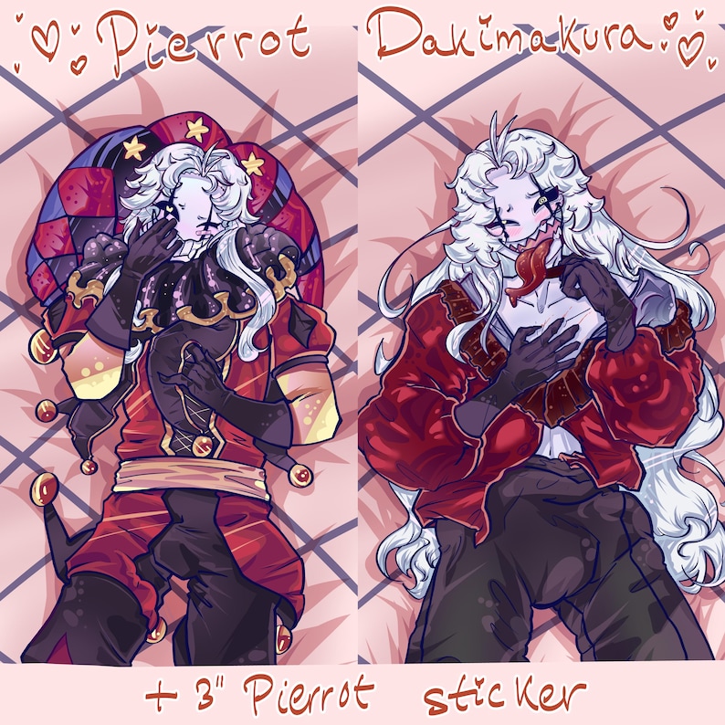 Jester Dakimakura PREORDER (3" FREE sticker only during PREORDER) – The Freak Circus, Double-Sided Body Pillow Cover, Pierrot Fan Art image 3