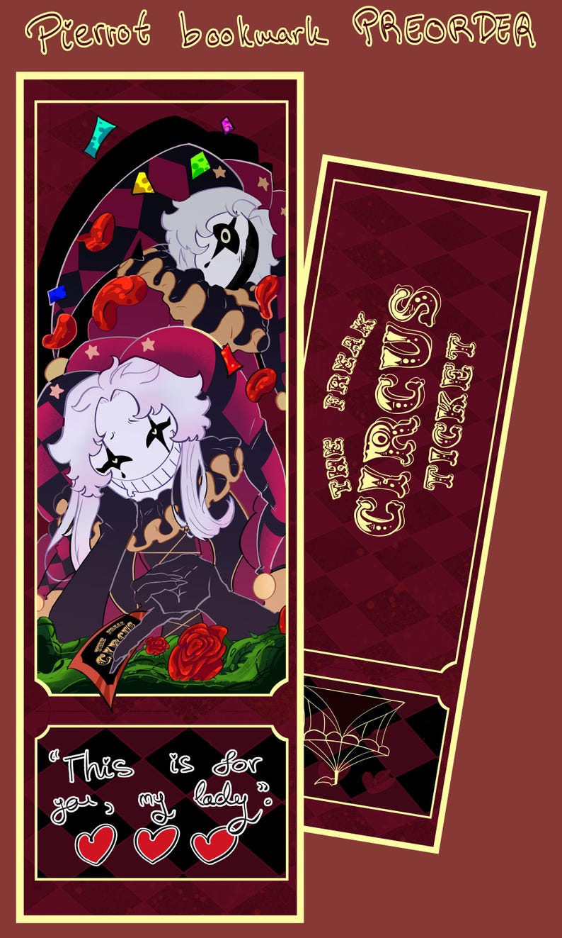Jester Dakimakura PREORDER (3" FREE sticker only during PREORDER) – The Freak Circus, Double-Sided Body Pillow Cover, Pierrot Fan Art image 5