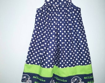 Seahawks Adorable dress - jumper for any season. S newborn, 6 mo, 12 mo, 18 mo, 2T, 3T, 4, 5, 6, 6x, 7-8, 10 year old.