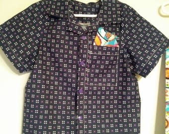 Boy's shirt short sleeves cotton purple navy blue comfortable adorable sizes 3 no to 10 years old