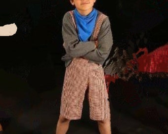 Annie the Musical Orphan's BOY's costume any size, stretched soft top and shorts with suspenders and pockets.